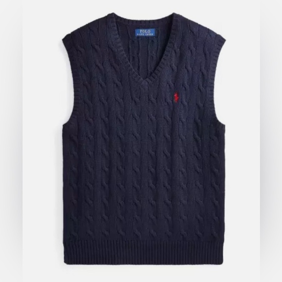 Polo Ralph Lauren Cable Knit Cotton Sweater Vest in Navy Size M. NWT - Picture 3 of 11